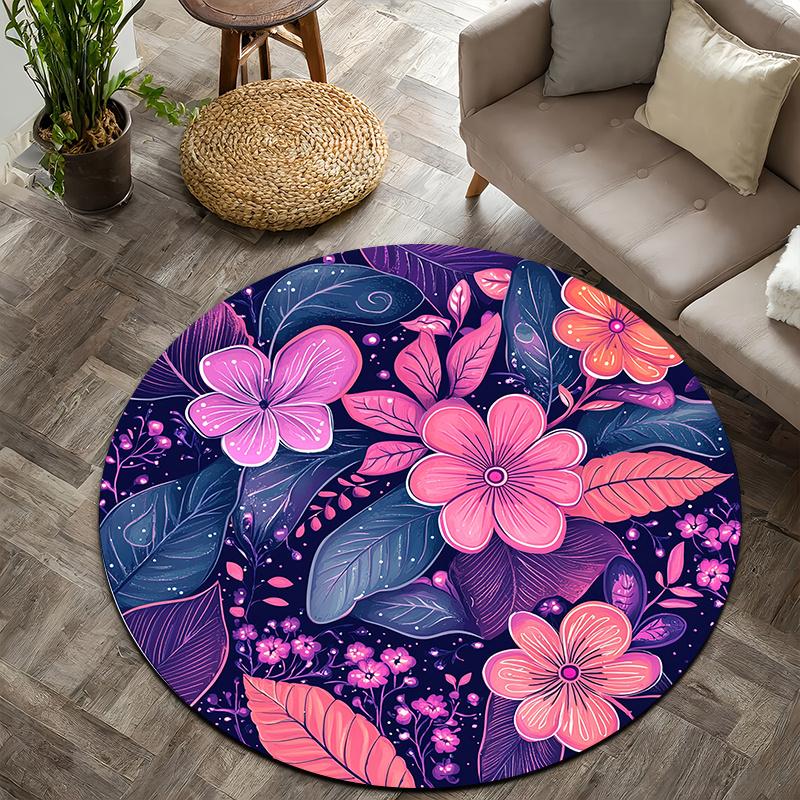 Bright floral fantasy style Flannel-printed round floor mats are slip-resistant Suitable for living room terrace garden carpets