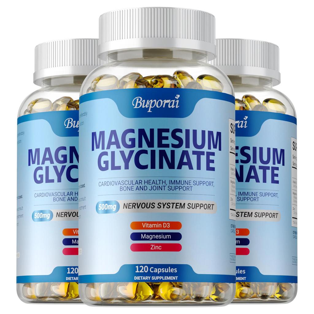 Hochreine Magnesiumglycin-Kapseln, 500 mg, Vitamin D3, Zinkkomplex-Formel, schützt die Knochen- und Gelenkgesundheit.