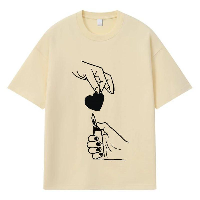 2026 Heart Shape Printed Graphic Y2k Harajuku Streetwear 100% Cotton T Shirt Casual Oversized Summer Men T-shirt