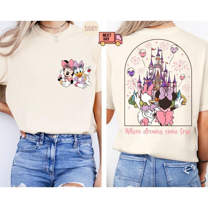 

2025 Disney Minnie/Duck летняя рубашка из чистого хлопка с короткими рукавами для женщин-подружек модная и повседневная универсальная футболка M