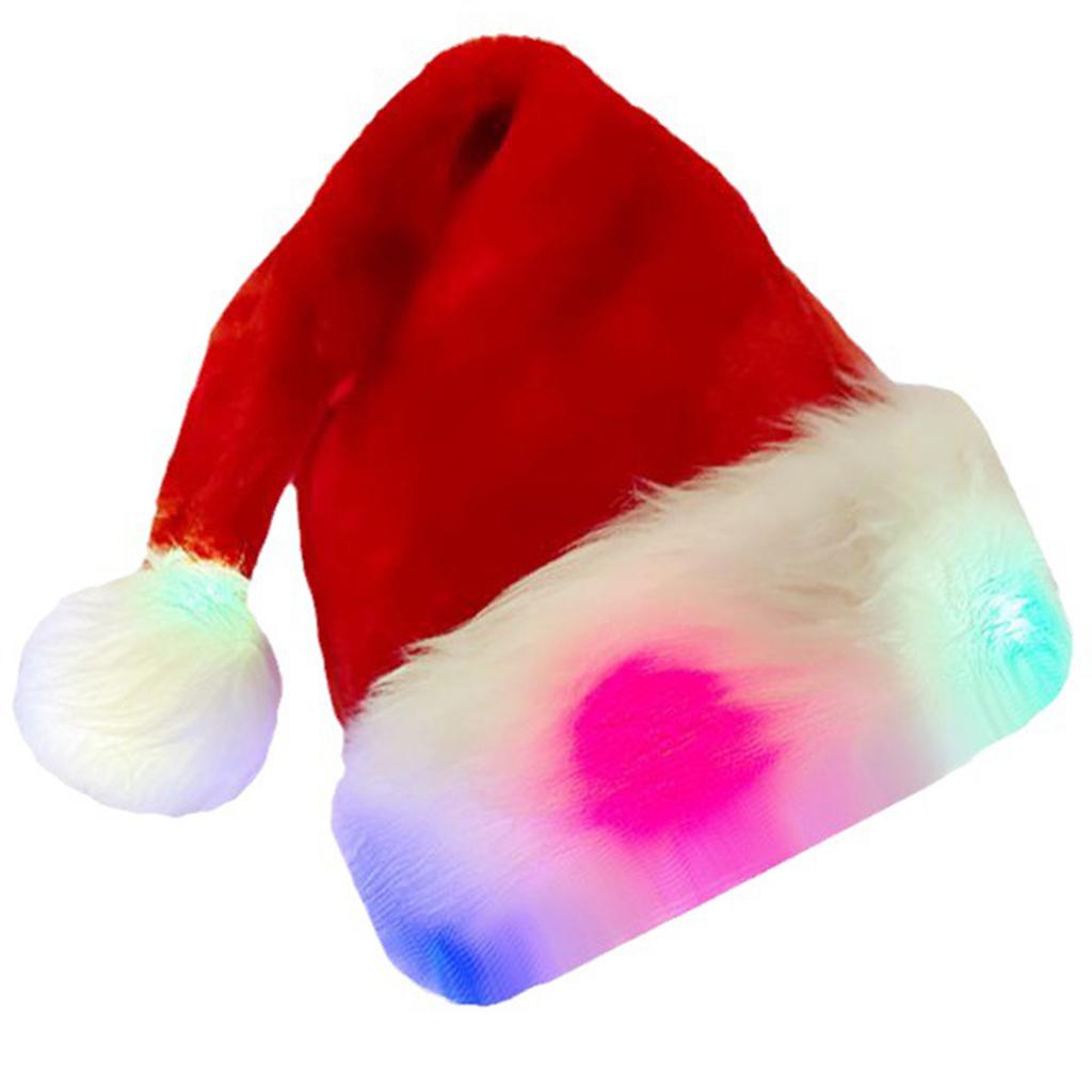Cosplay Santa Hat Christmas Light Up Hat for Adults Unisex Plush Comfort Hats Classical Red Hat New Year Holiday Party