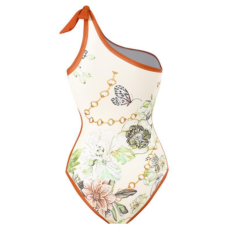 2025 Women's Retro One-Shoulder Swimsuit and Chiffon Bikini Set