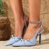 Fashion Fashion Blue Pointed Toe Thin Heel Sandals Women Elegant Cross Tied Buckle Slide Sandals Summer Comfortable Banquet Dress Pumps