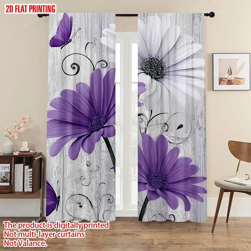

Set Of 2 Floral Print Curtains Digital Window Decor Living Room Bedroom Home Elegant Made Polyester Treatment W100*H70(CM)-Hooks&2PCS