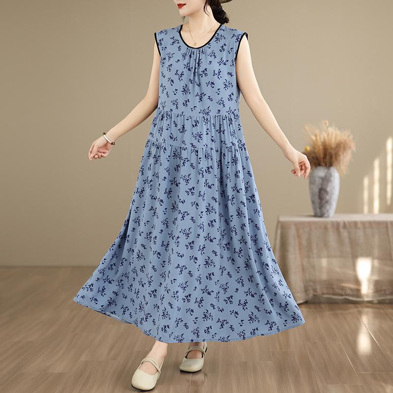 Elegant Women's Summer Dress Plus Size Casual Loose Sleeveless Long Dress Female Vintage Clothes