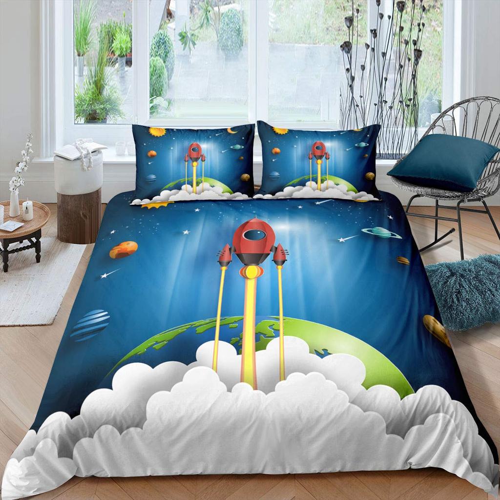 Comforter Cartoon Rocket Single Double Full Size For Kids Boys Girls Polyester Comforter Lightweight With