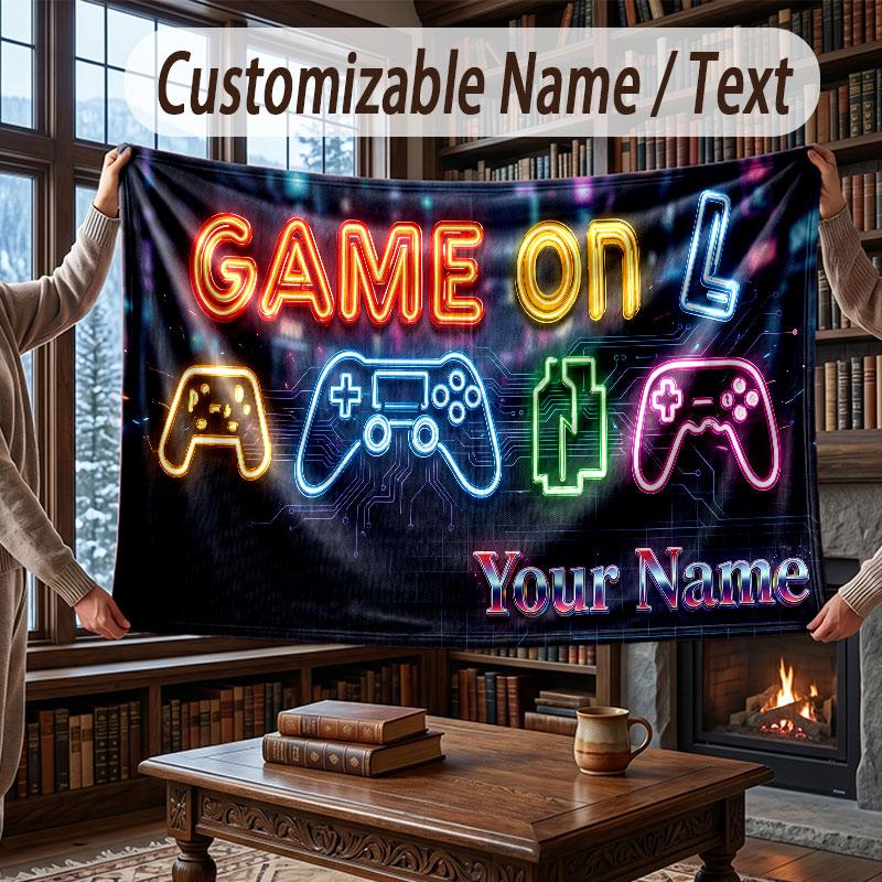 Neon Colorful Theme Throw Blanket Custom Name Text Personalized Blanket Soft Cozy Blanket for Home Sofa Bed