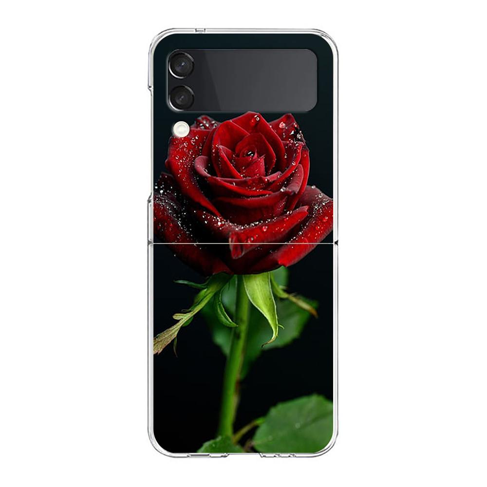 Beautiful Red Rose Flowers Phone Case For Samsung Galaxy Z Flip 3 4 5 Hard Folding Clear PC Bumper For Samsung Z Flip3 Cover