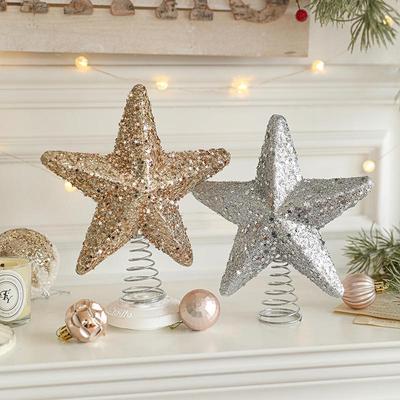 Cross-Border Glitter Powder Christmas Tree Topper Five-Pointed Star Ornament