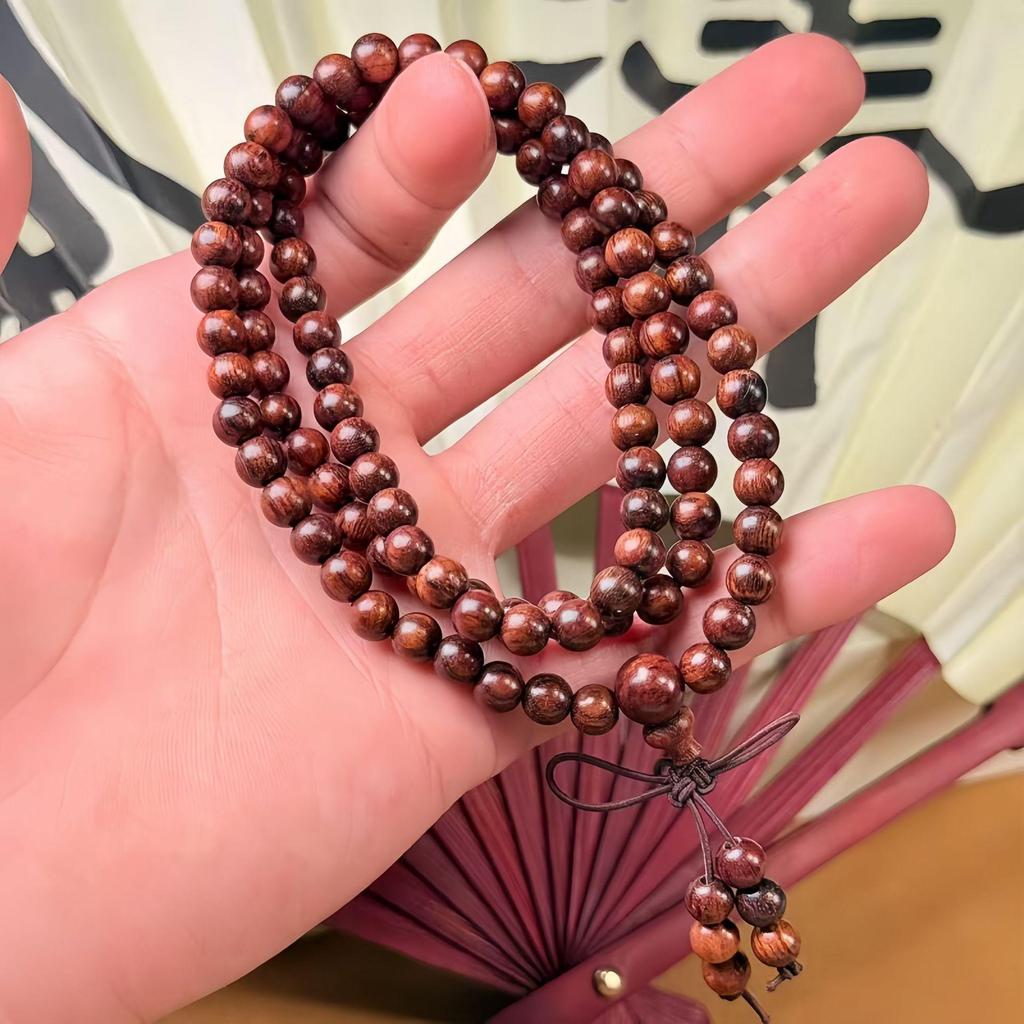 Large-Leaf Yellow Pear Wood Mala Bracelet with 108 Buddhist Beads, High-Density Kang Pear Rosewood for Women
