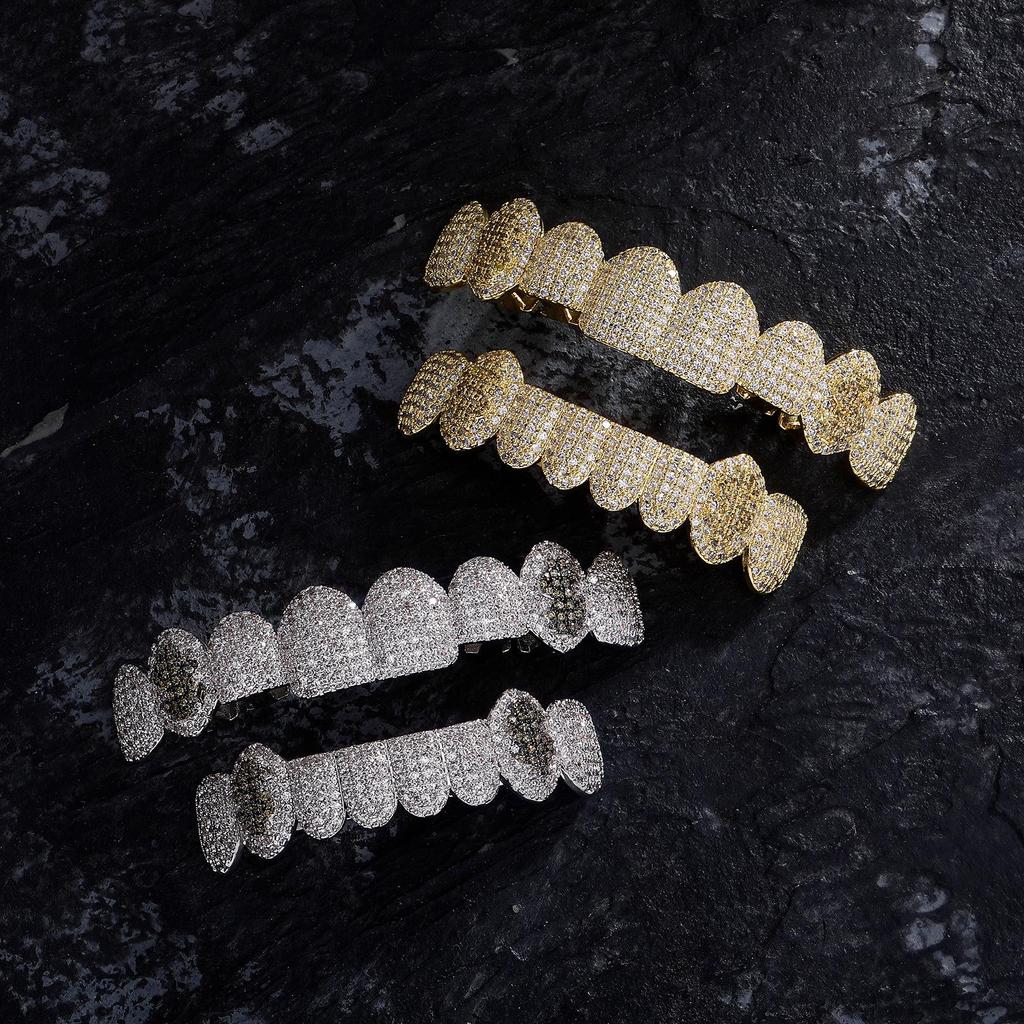 8-Tooth Micro-Paved Zircon Gold Teeth Grillz – Cool Hip Hop Rapper Men's Accessory