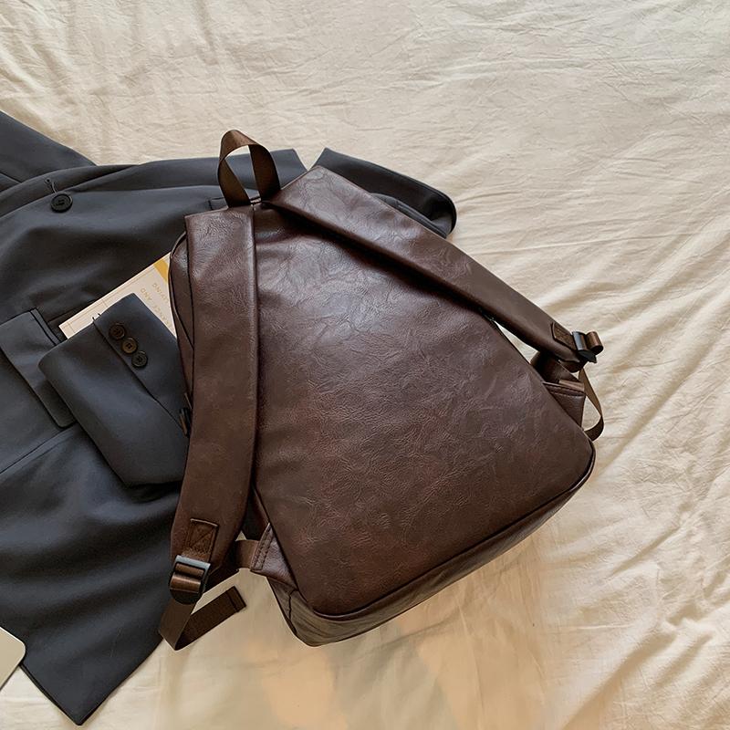 Vintage PU Backpack for Men Women Casual Daypack Travel School Bag with Multi Pockets