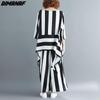 DIMANAF Plus Size Women Blouse Two Piece Set  Striped Shirts Bat Sleeve Summer Chiffon Home Tops Suit Loose Casual Solid Female Oversize