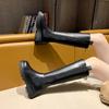 Fashion plus Size Knee High Riding Boots Straight Tube ing Boots Women's Medium Heel Waterproof Platform round Toe PU Leather
