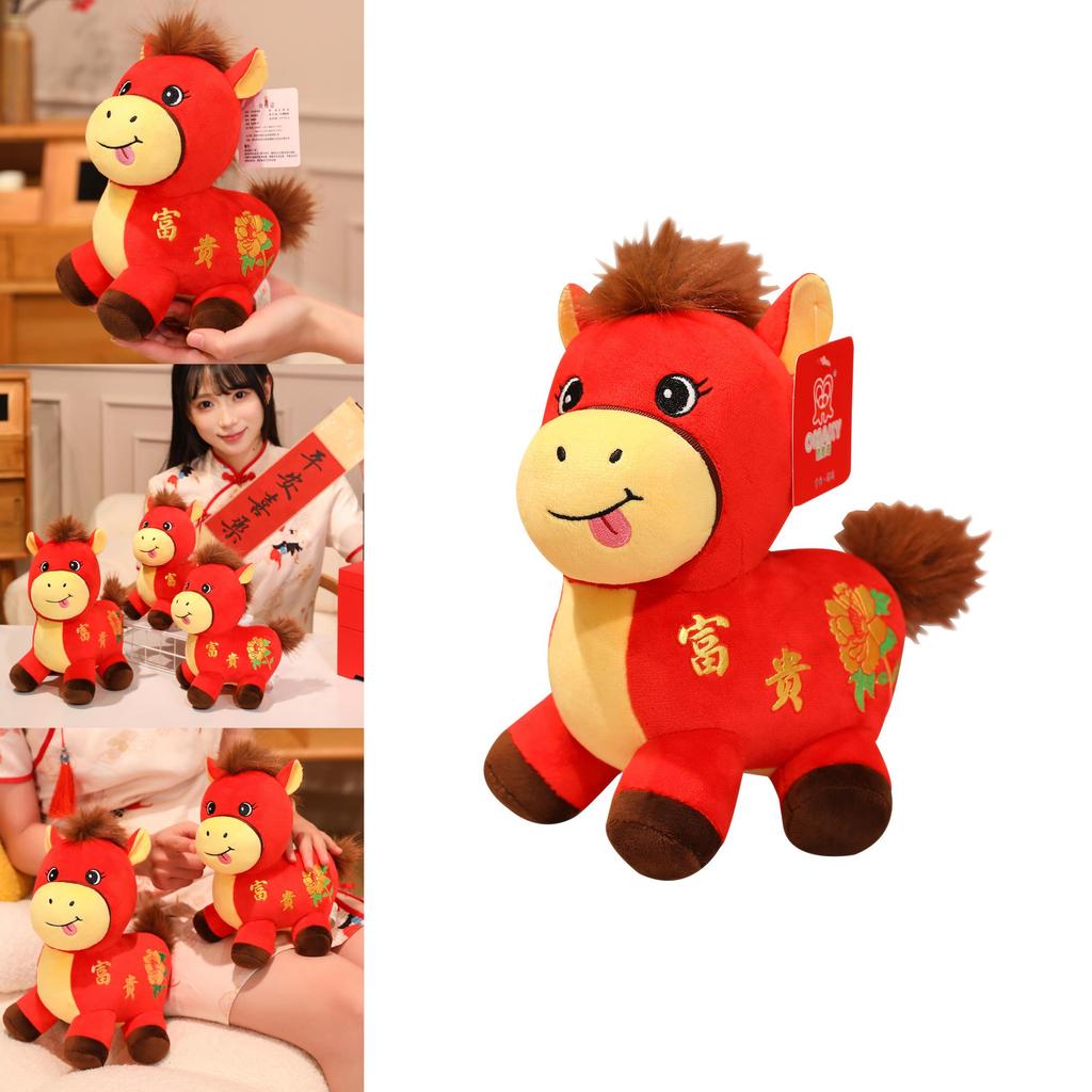 Horse Year Mascot Plush Toy With Flower Embroidery Design For Lunar New Year Gifts And Celebrations
