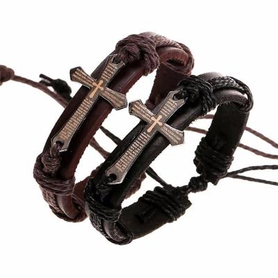 Retro Punk Bracelet for Women Men Religious Braided Leather Adjustable Bracelets Jewelry Gifts