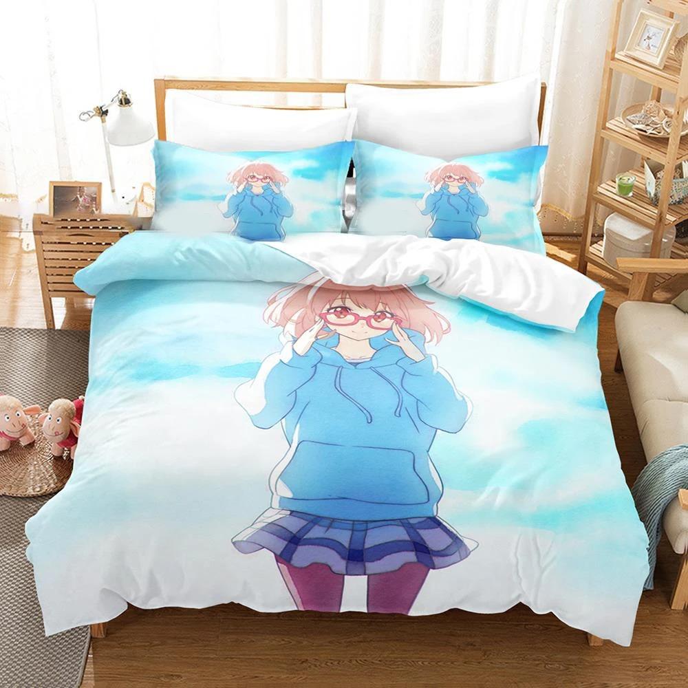 Anime Beyond the Boundary Mirai Kuriyama Bedding Set Boys Girls Twin Queen Size Duvet Cover Bed Kids Adult Home Textileextile