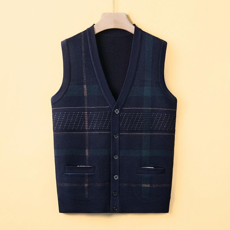 New Autumn and Winter Men's Knitted Cardigan Vest Daddy Suit Vest Sleeveless Vest Top Grandpa Autumn Bottoming Shirt