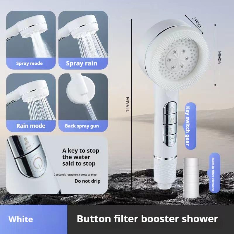 2024 New Household Multifunctional Filter Shower Head 4 Modes Switch 1-Button Water Stop with Massage Brush Bathroom Accessories