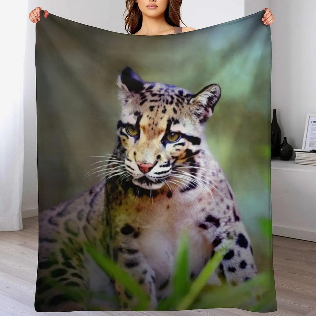 Clouded Leopard Cub Throw Blanket Stain Resistant Cozy Warm Blanket