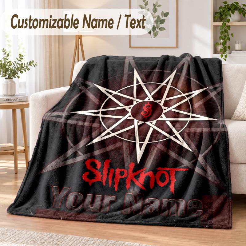 Custom Text Flannel Blanket Slipknot Print Warm Cozy Blanket Home Sofa Bedding