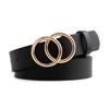 Silver Gold Double Ring Belts for Jeans Women Girls Fashion Waist Belt PU Metal Buckle Belt Leisure Dress Jeans Wild Waistband