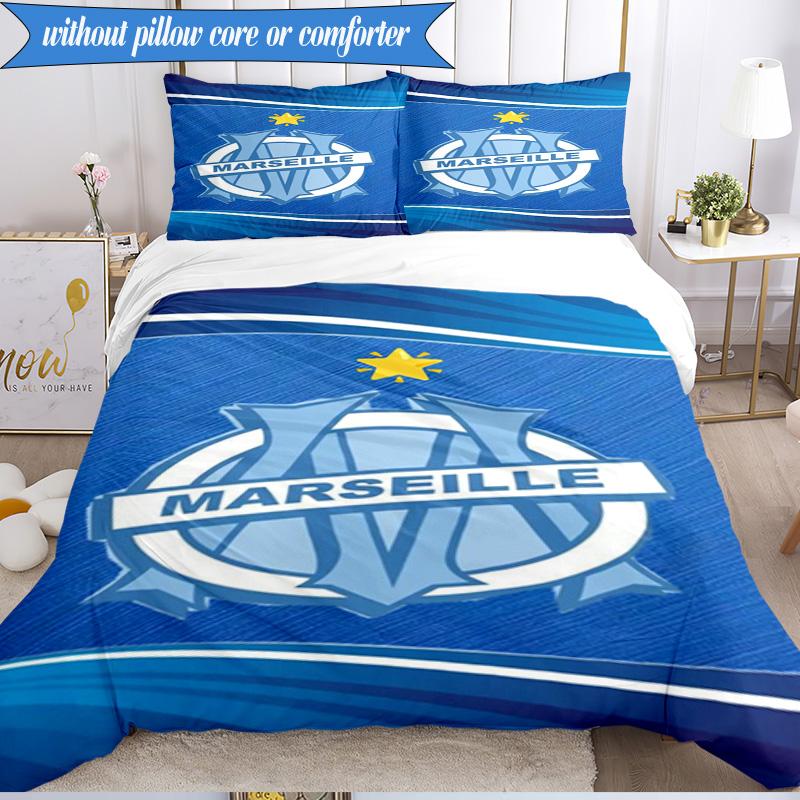 3PCS Olympique Football Crest Printed Soft Bedding Set,Including 1pc Duvet Cover And 2pcs Pillowcases Perfect for Bedroom, Dormitory, Fan gift