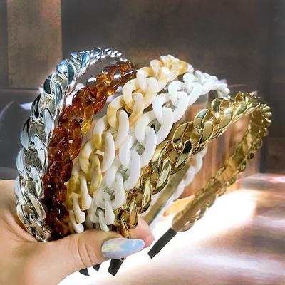 Neue Acetat-Kette Gold Silber Lünette Haarbänder Damen Accessoires Vintage Mode Mädchen Stirnband Reifen Femme Haarschmuck