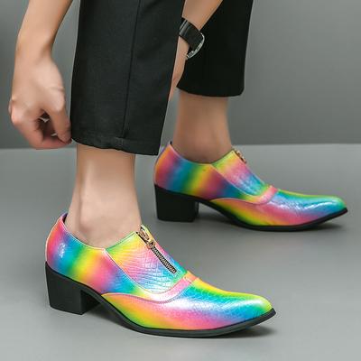 Multicolour Men High Heel Shoe Pointed Leather Dress Shoes for Men Fashion Height Increasing Non-slip Party Prom Wedding Oxfords