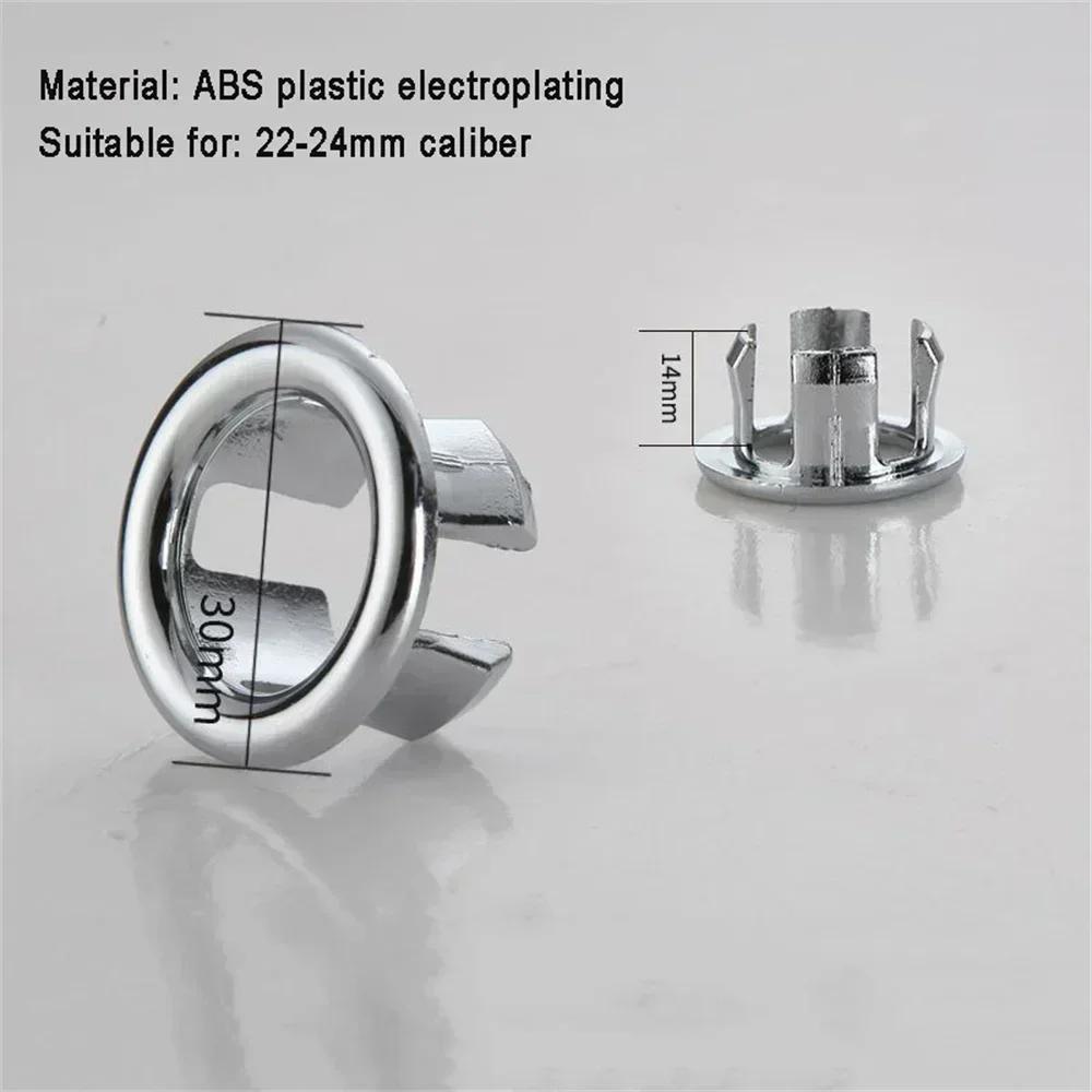 2PCs Bathroom Sink Hole Cover - 22-24mm Electroplated Overflow Ring Plastic Basin Trim Cap for Bathtub & Lavabo Drain Gang Cover