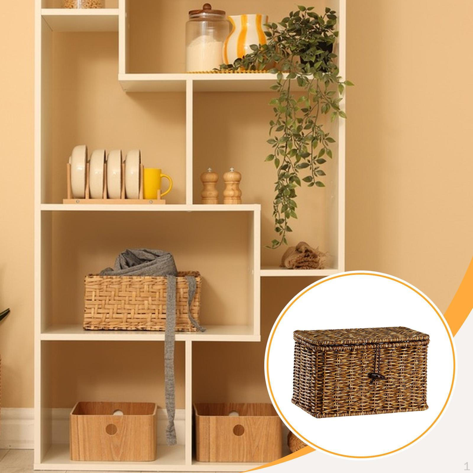 Прямоугольный контейнер для хранения с крышкой органайзер из имитации ротанга для шкафа детской комнаты спальни гостиной 24 cmx14 cmx14 cm 1766₽