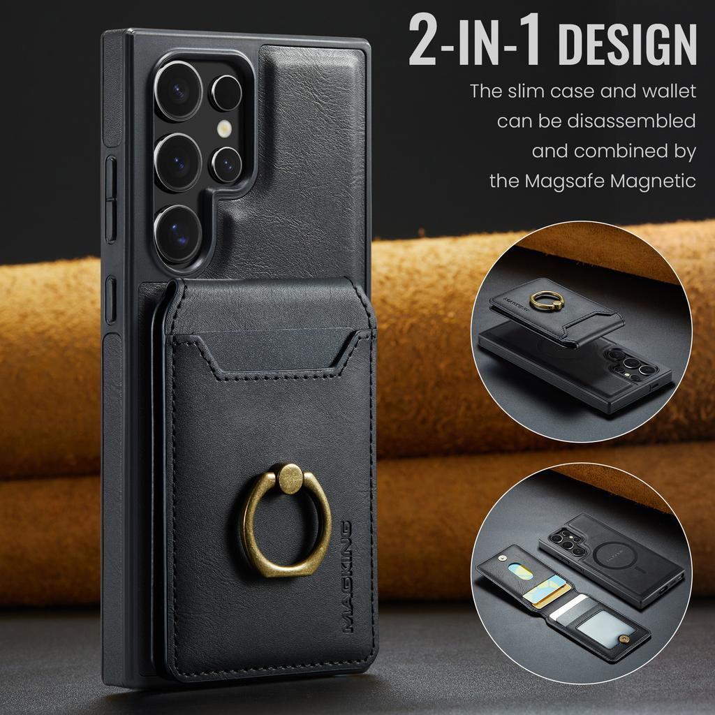 Leather for Magsafe Phone Case for Samsung Galaxy S26 S24 S23 S25 Ultra S26 Plus FE Bracket Magnetic Cover with Card Holder LK1