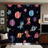 Cute Dinosaur Space Print Curtains Flat Printing Design Semi Transparent Polyester Fabric Vibrant Cartoon Set Of 2 Made With Rod Pocket