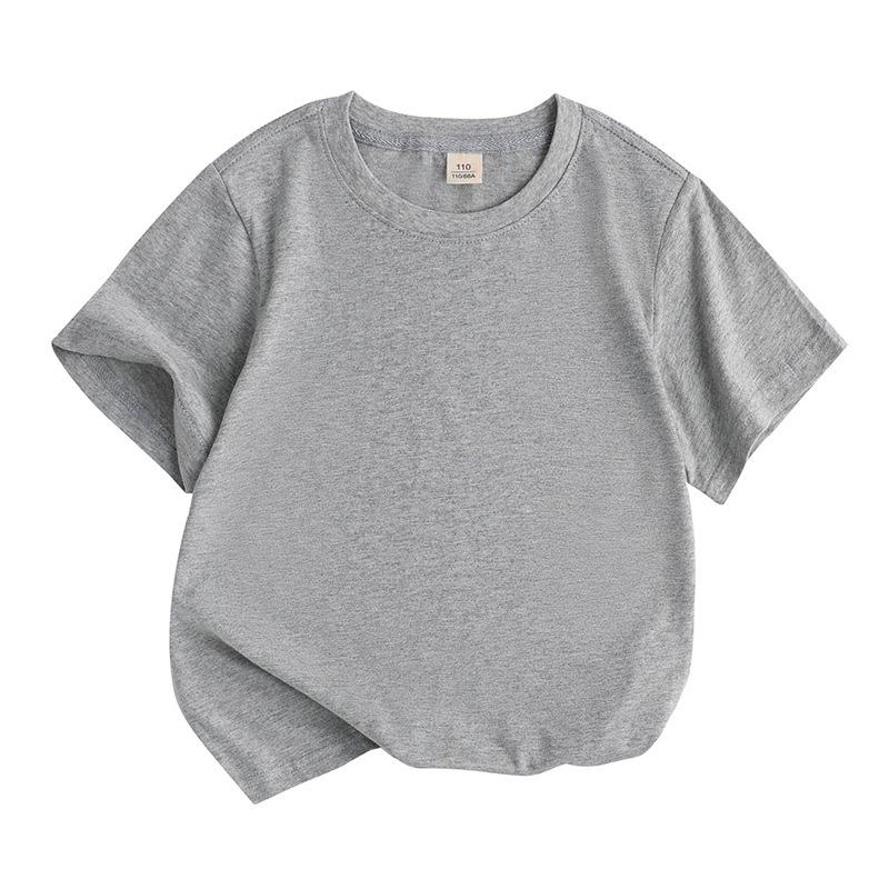 2025 New Kids' Solid Color Cotton Korean Style Loose Round Neck Sweat-Absorbent DIY Summer Short Sleeve T-Shirt