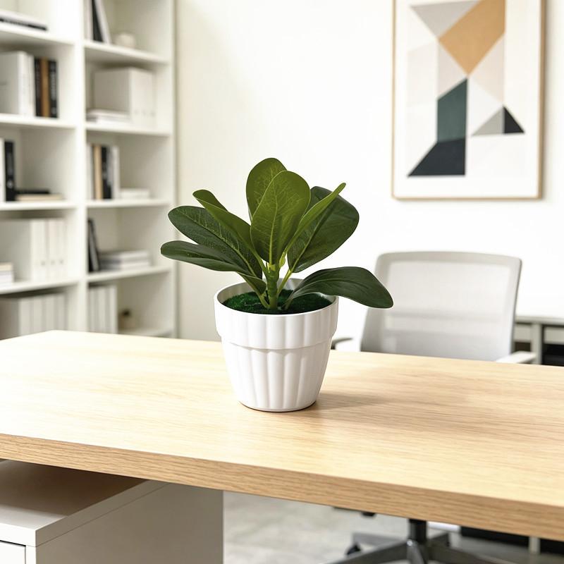 Artificial Small Green Plant Desktop Plant Pot With Wave Base For Office Decor And Home Living