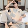 Sleepwear Men's Cotton Summer Pajamas Set Young Boy Nightwear Casual Pjs Short Sleeping Top Dropship Hombre Pijamas