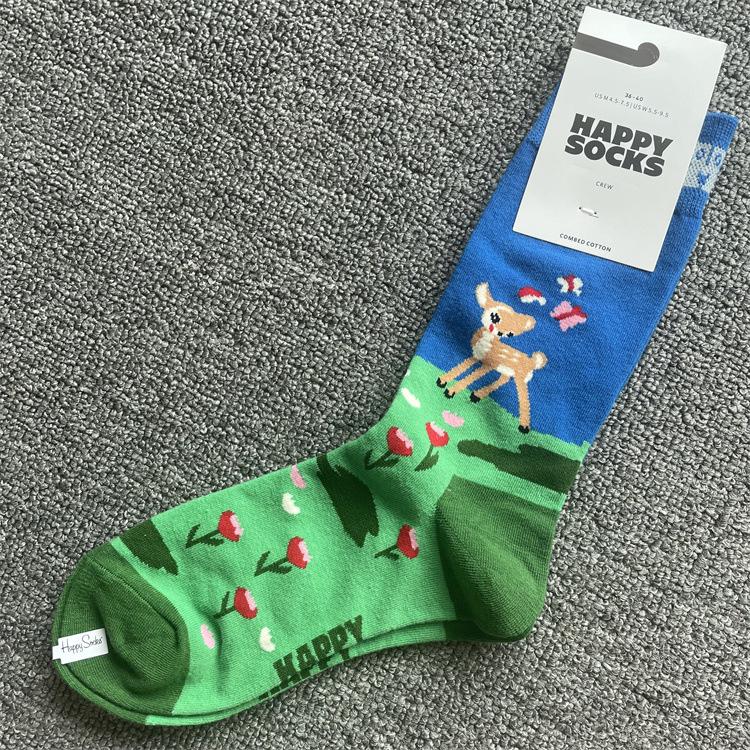 Trendy Swedish Mid-Calf Happy Socks: Women's & Couples' Leg-Shaping Spring/Autumn Style