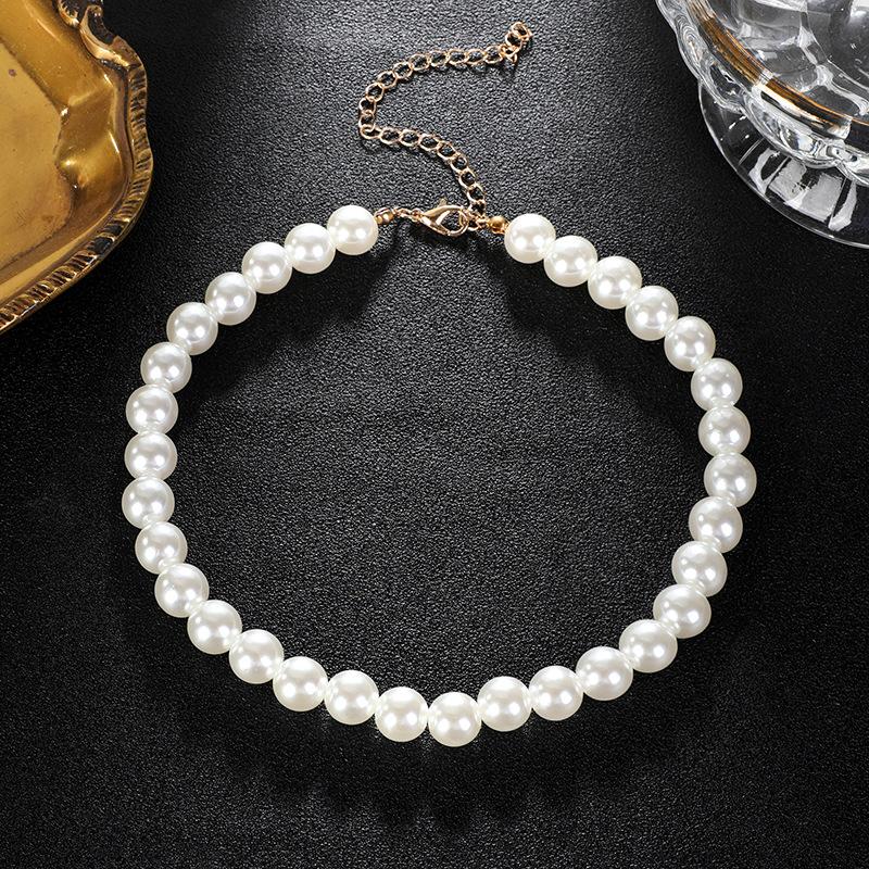 Collier de perles, Chaîne de cou simple et tendance, Chaîne de clavicule multi-tailles, Chaîne de cou style célébrité douce et rétro.