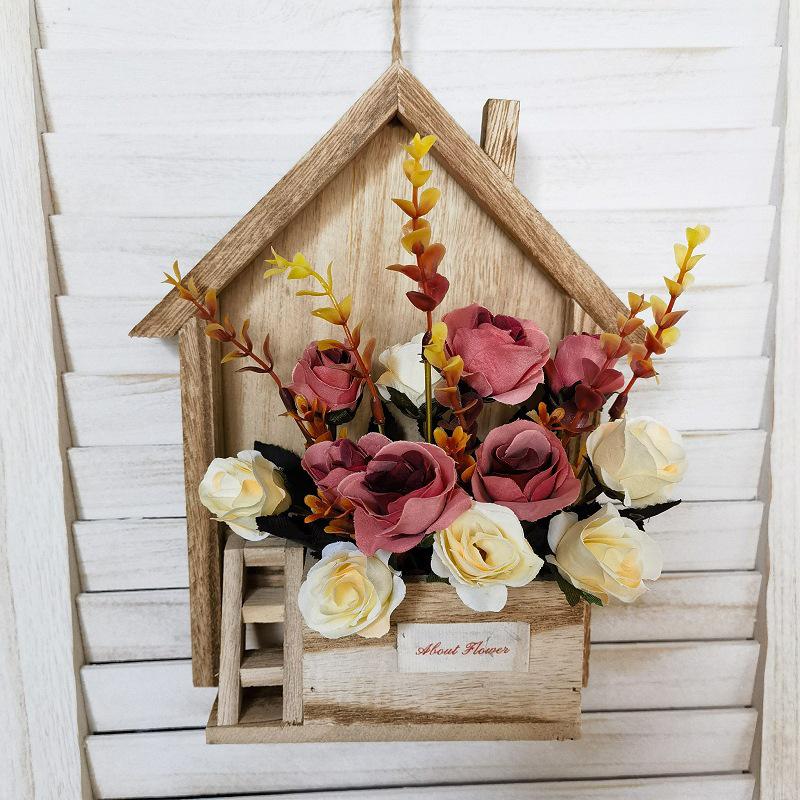 European-style Wooden Wall Hanging Flower Basket with Macrame
