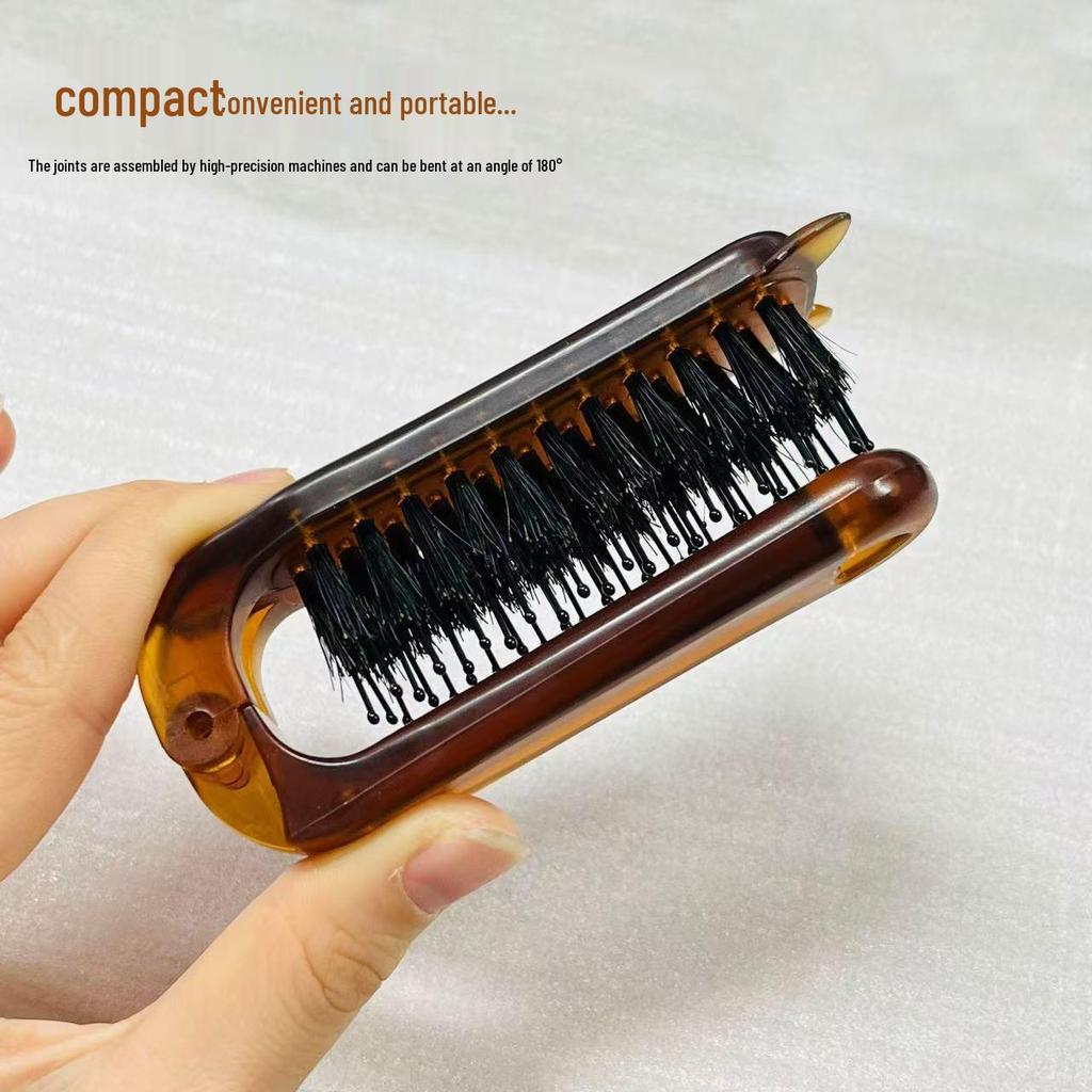 Compact Travel Boar Bristle Hair Brush for Styling Curly Hair