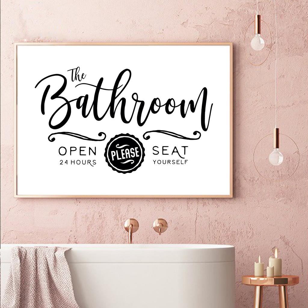 Modern Bathroom Sign Prints Canvas Painting Posters Powder Sign Wall Art Pictures For Farmhouse Hotel Restroom Room Home Decor