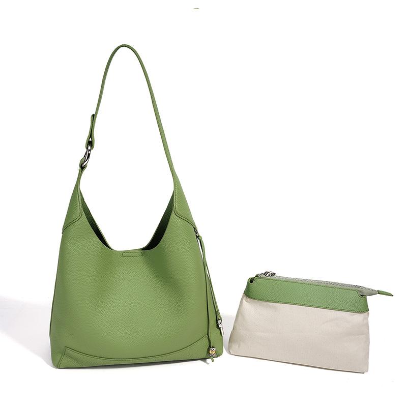 Lazy Style Cowhide Underarm Tote Bag Ins Style Versatile Commuter Shoulder Bag Premium Sense Niche Portable Bucket Bag