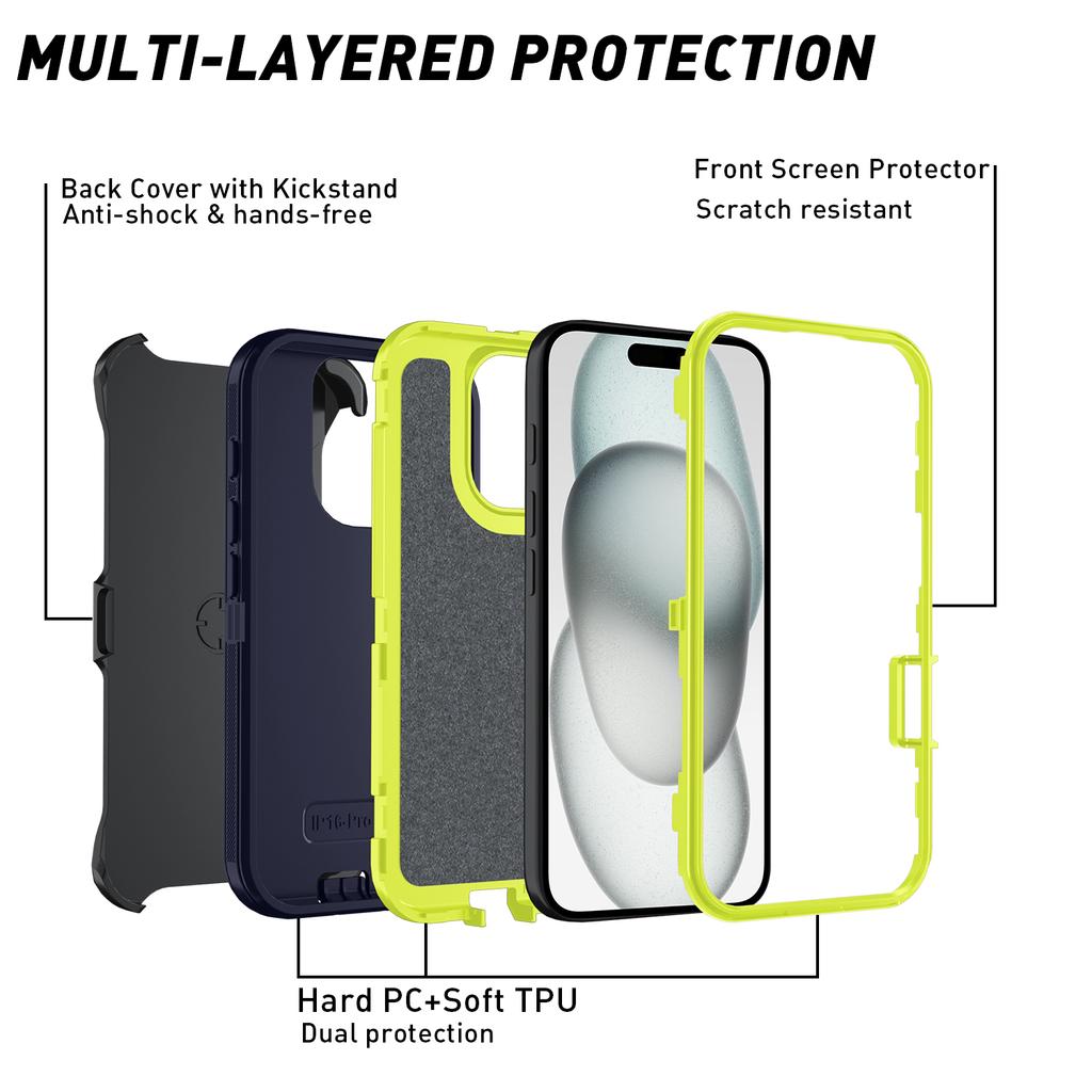 Armor Shockproof Defender Phone Case For 11 12 13 14 15 Pro Max X XS XR XSMAX 7 8 Plus SE2 SE4 Hard PC+TPU Back Cover