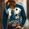 Western Style Long Sleeve Shirt, Cowboy Desert Print, Casual Fashion Men's Shirt