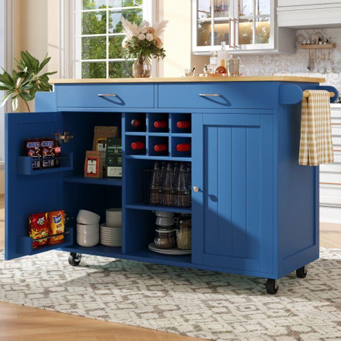 Kitchen Island - MUVOE - 102x45x92 Cm - Blue MDF - Flexible Storage - Contemporary Design