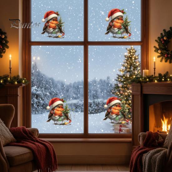 Outdoor Balcony Glass Decorations Christmas Bird Static Window Stickers, PVC Waterproof Decorative Decals Durable Indoor Accents for Holiday