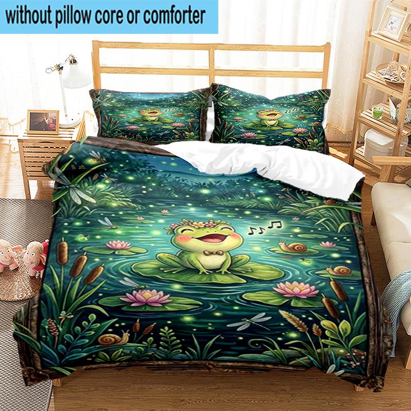Frog In Top Hat Serenade 3pcs Bedding,Including 1pc Duvet Cover And 2pcs Pillowcases Perfect for Christmas,Ideal for Bedroom, Dormitory
