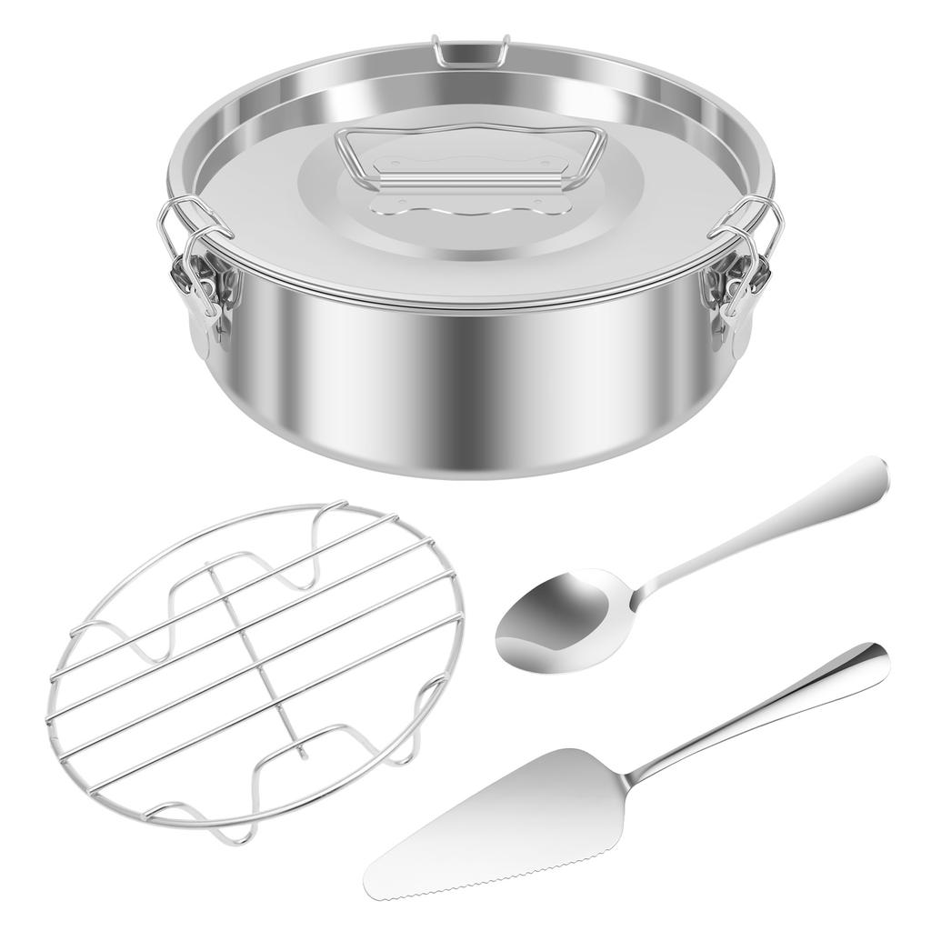 Flan-Form 304 Edelstahl Kuchenbackform Flan-Backform mit Spatel Tragbare Flan-Form für die Kuchenherstellung Küchen-Backzubehör