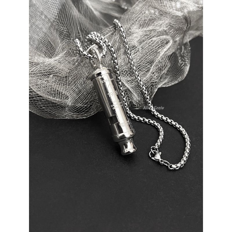Military Style Men s Blow Pendant Titanium Steel Whistle Whistle Necklace [Titanium Steel Chain]