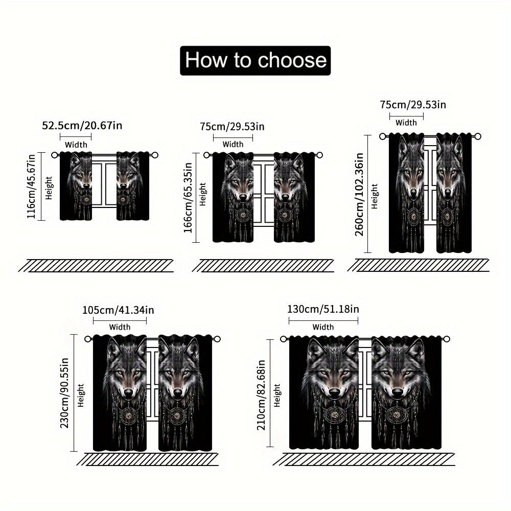 2pc Retro Wolf Sheer Curtains – Wolf Head & Dreamcatcher Print   Light-Filtering for Living Room & Study – Mystical Decor